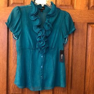 Iz Byer teal blue capped sleeve dress shirt size L